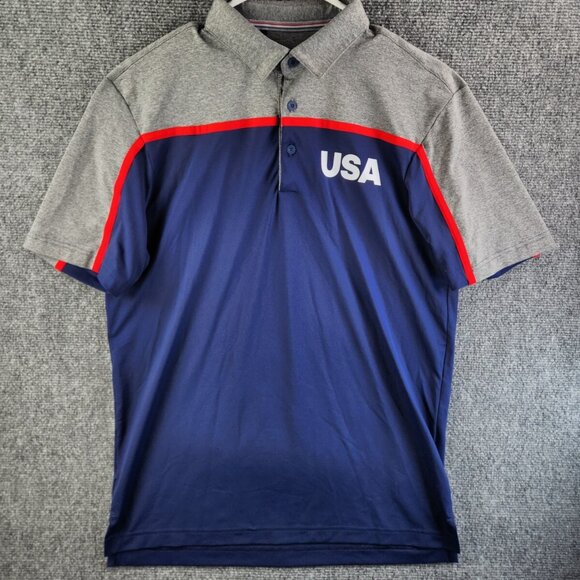 Adidas USA Men Small Stretchy Short Sleeve Blue Red Gray Polo Shirt Adult Sports - Picture 2 of 14